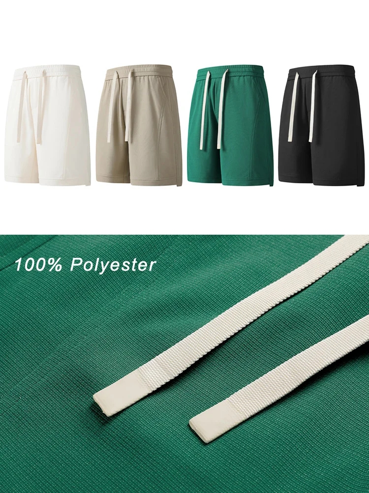 Pantalones cortos informales de poliéster pesado para hombre, chándal holgado de punto con cordón, pierna ancha, rectos, para playa, novedad de