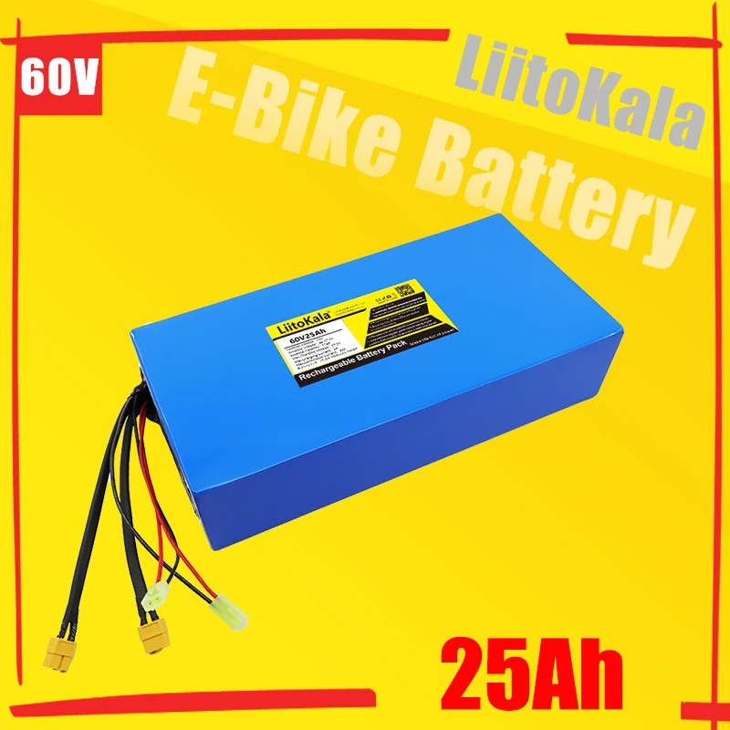 LiitoKala 60V25Ah ebike battery 18650 16S8P 60V lithium ion battery electric bicycle battery 60V 3000W electric scooter battery