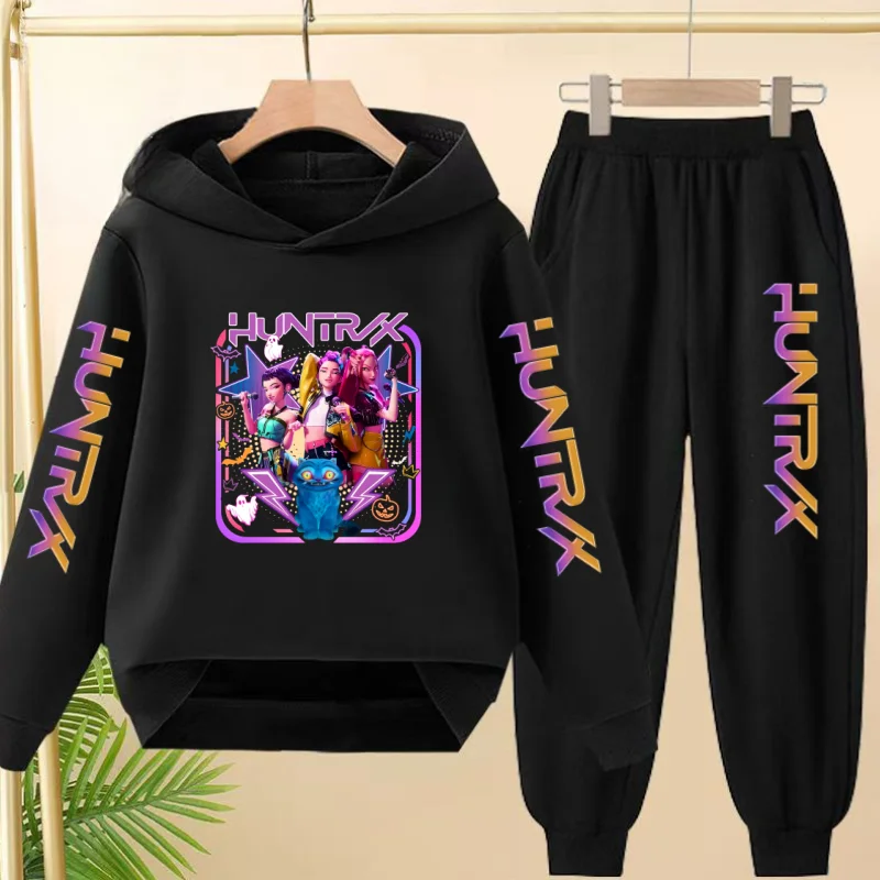 3-12 سن الأطفال ملابس خارجية الخريف الشتاء 2 قطعة مجموعة فتاة الكرتون خطابات طباعة هوديي بنطلون البلوز لطيف مقنعين رياضية