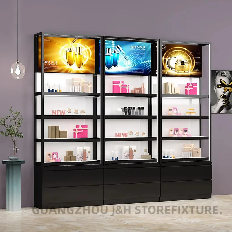 customized.Factory Wholesaler Customized Shopping Mall Wall Mounted Cosmetic Showcase Cosmetic Store Furniture Display Cabinet