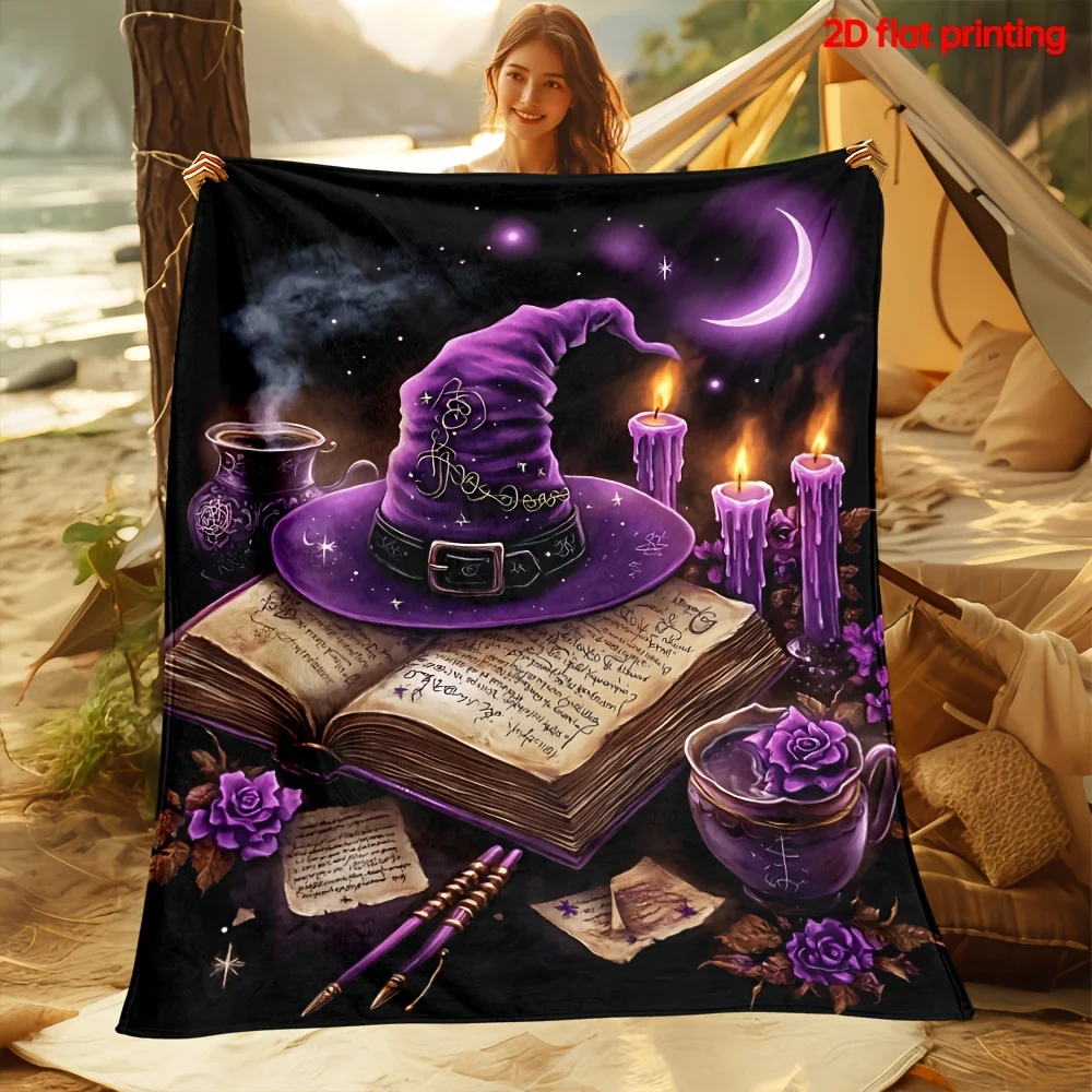 Purple Wizard Blanket Soft Plush Witchcraft Candle Throw Blanket for Bed Couch Sofa Luxury Air Conditioning Nap Quilt Gift