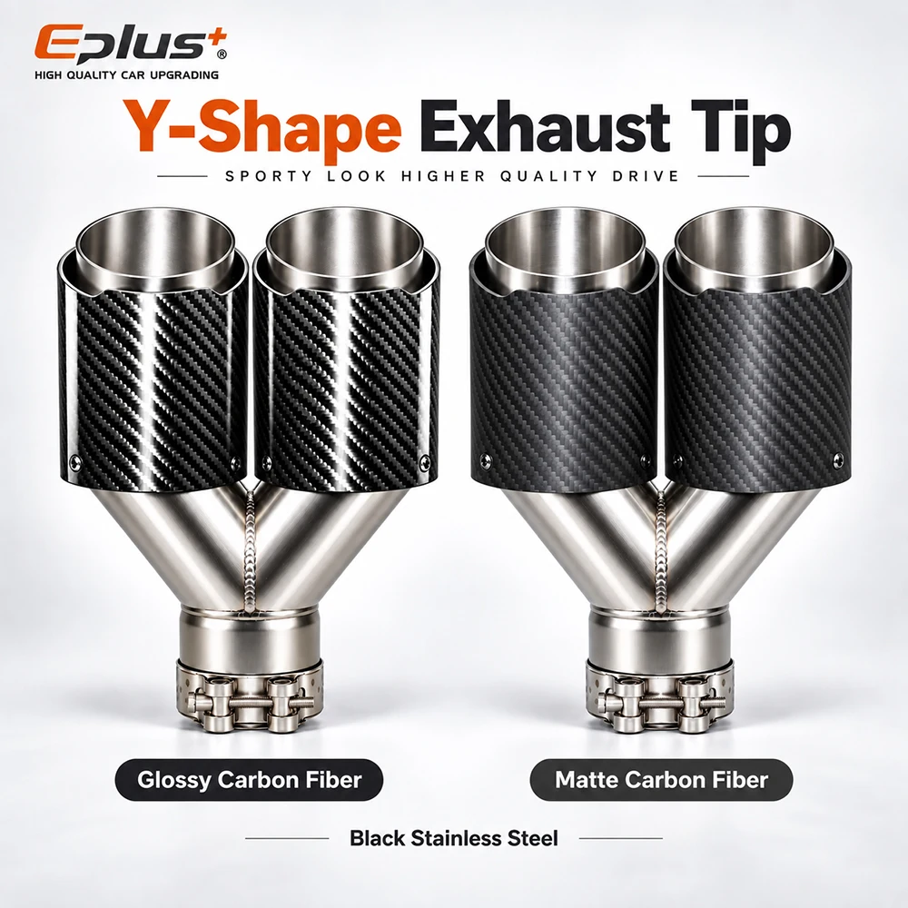 Y Shape Double Exit Carbon Fiber Glossy&Matte Universal Car Exhaust Muffler Tip Mufflers Nozzle Decoration Stainless Silver
