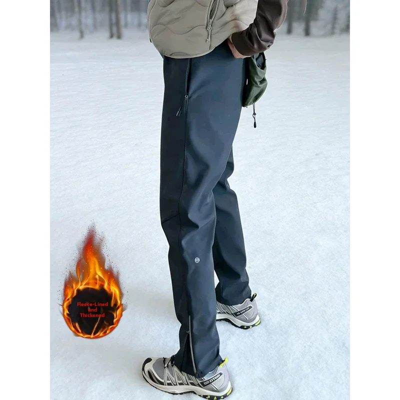 

Мужские зимние брюки для активного отдыха с мягкой подкладкой, на молнии, рабочие, повседневные, прямые, ветрозащитные