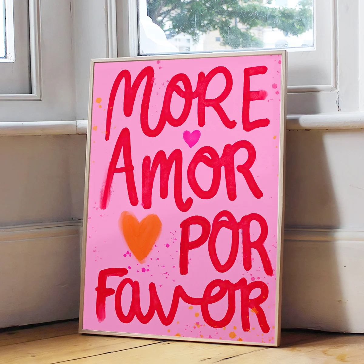 More Amor Por Favor Wall Art Bright, Stylish And Modern Pink Canvas Poster with Love Quotes Decorative Poster for Home Bedroo