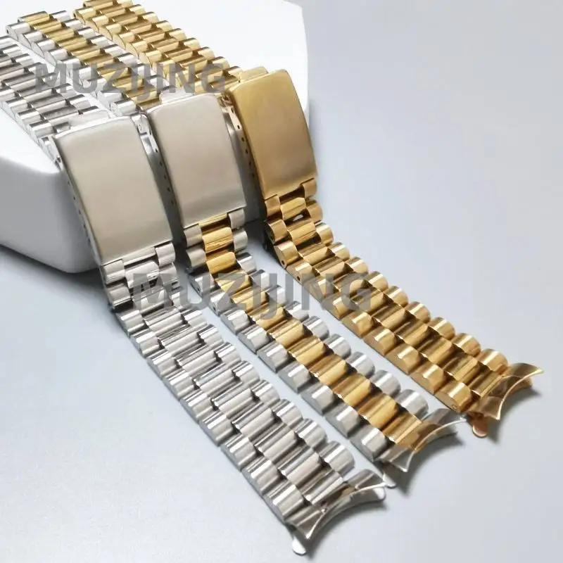 316L Stainless Steel Silver Gold Vintage President Curved End Watch Straps Bands Fit For RLX SKX Replace Bracelet