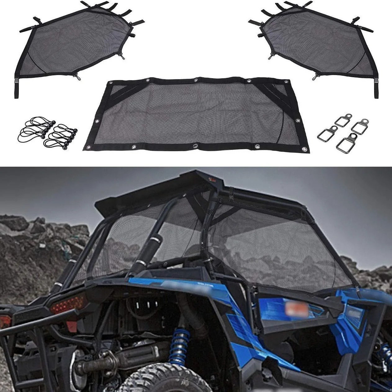 

Mesh Roof Sunshade Cover Fit for Polaris RZR XP 1000 2014-2019 ATV UTV Front Rear Window Wind Screen Shade Shield Cover