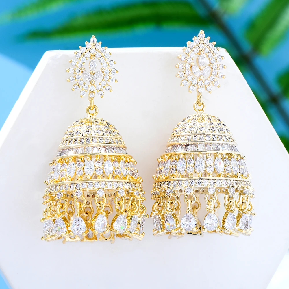 GODKI New Indian Kundan Drop Earrings For Women Wedding Miami Prong Cuban Chain Link Cubic Zircon CZ Earrings Set Hip Hop Chains