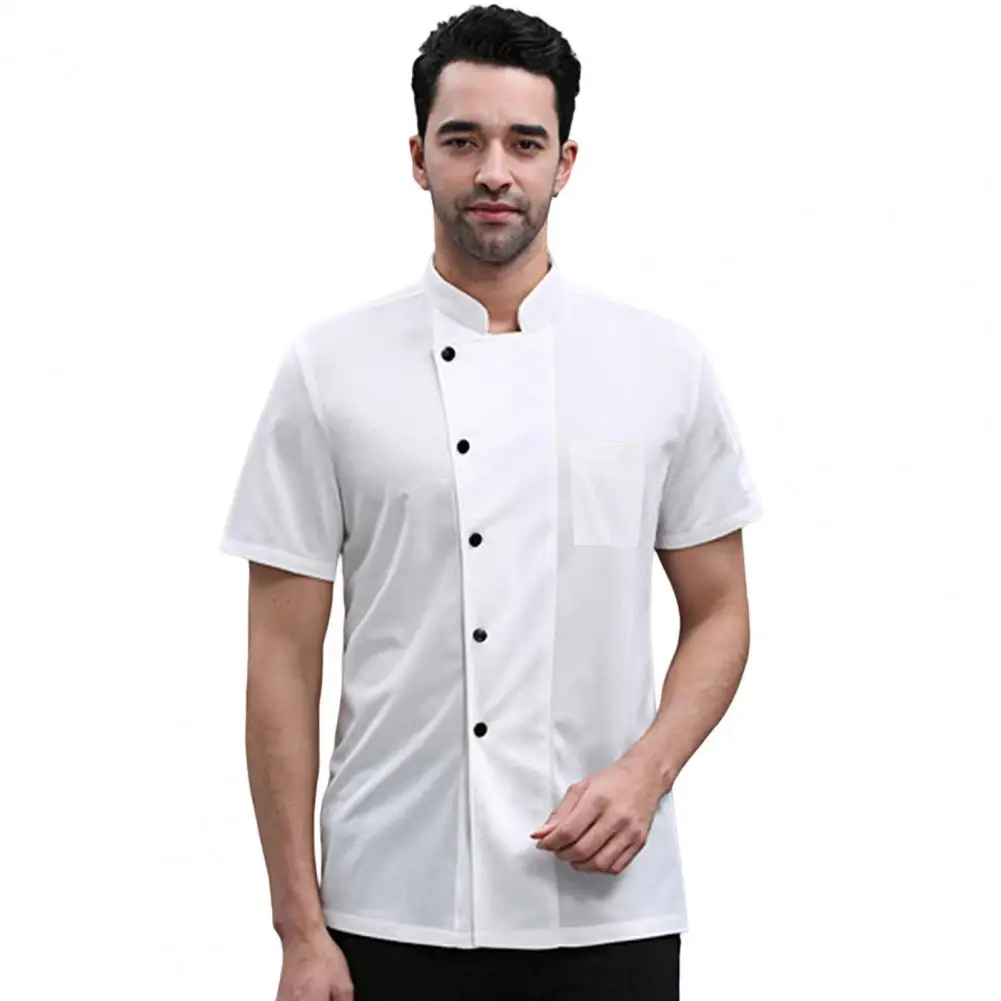 Stijlvolle Keuken Overalls Effen Kleur Opstaande Kraag Plus Size Mannen Chef-Kok Shirt Gebak Kleding Mannen Chef Shirt Vlek Proof