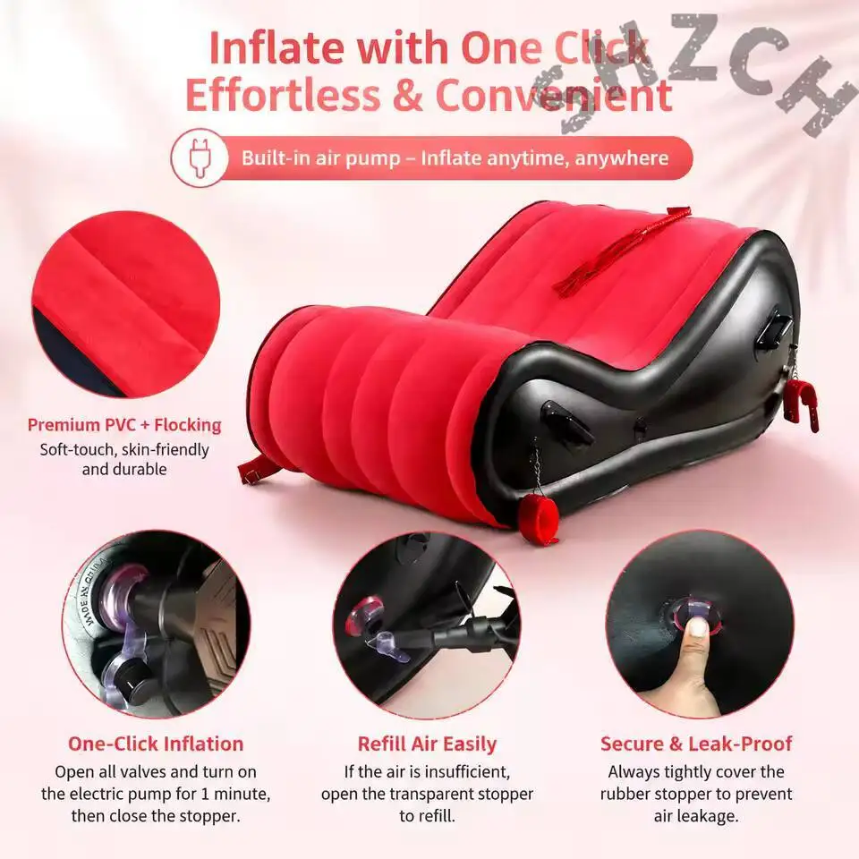Inflatable Sex Sofa With Cuff Kit BDSM Furniture SM Play Adult Toys For For Couples Position Support G-point Love Pad PVC Pillow view 4