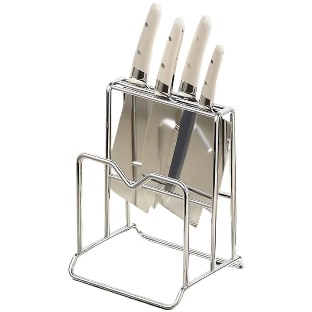 Stainless Steel Kitchen Organizer with Cutlery Holder and Foldable Chopping Board Rack for Streamlined Kitchen Counters
