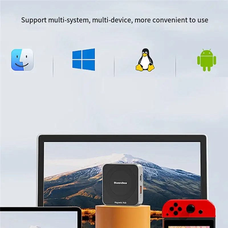 BLUEENDLESS 7-In-1 Magnetic Expansion Dock Magnetic Conversion Extender USB-C Hub USB-A Multiport Adapter Docking Station