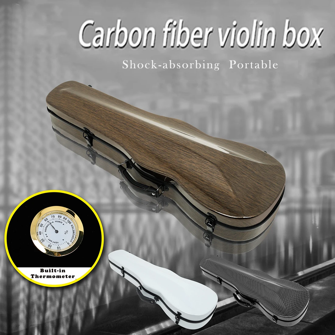 IRIN 4/4 Violin Box Carbon Fiber Shoulder Lightweight Box with Built-in Humidity Meter Portable Travel Violin Accessories