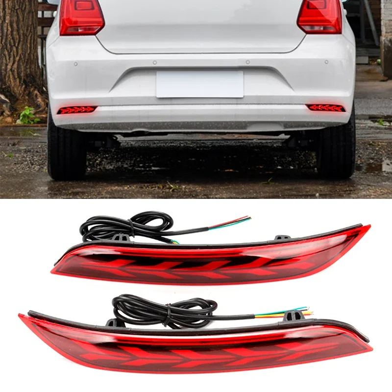 

2 Pcs Car Rear Bumper Brake Lights for Volkswagen Polo 2014-2018 Taillight Flowing Turn Signal Lights Accessories