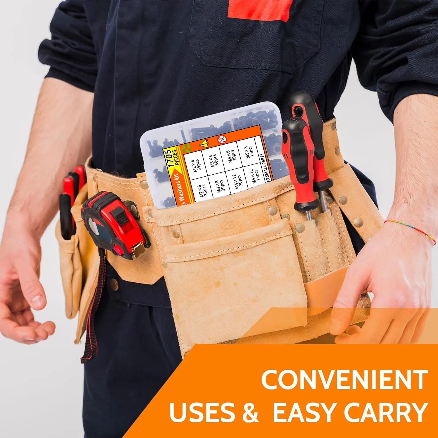 1705PCS Hex Button Head Screw Kit - M2 M3 M4 M5 Bolts Nuts, Lock/Flat Washers, 10.9 Steel, Storage Case for DIY & Repair