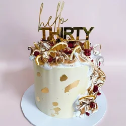 Hello Thirty Happy Birthday Cake Topper Gold Acrylic Number 30 Acrylic Cupcake Topper for 30th Birthday Party Cake Decorations