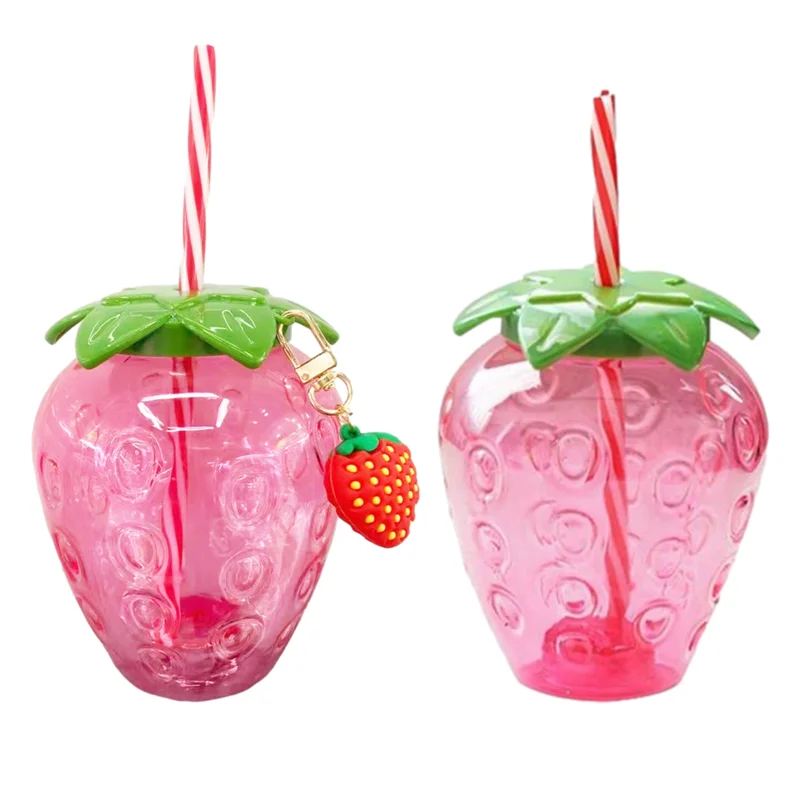 Strawberry Tumbler Cute Strawberry Shaped Drinking Cup with Straw Strawberry Themed Party Decor Kawaii Water Bottle for Tea