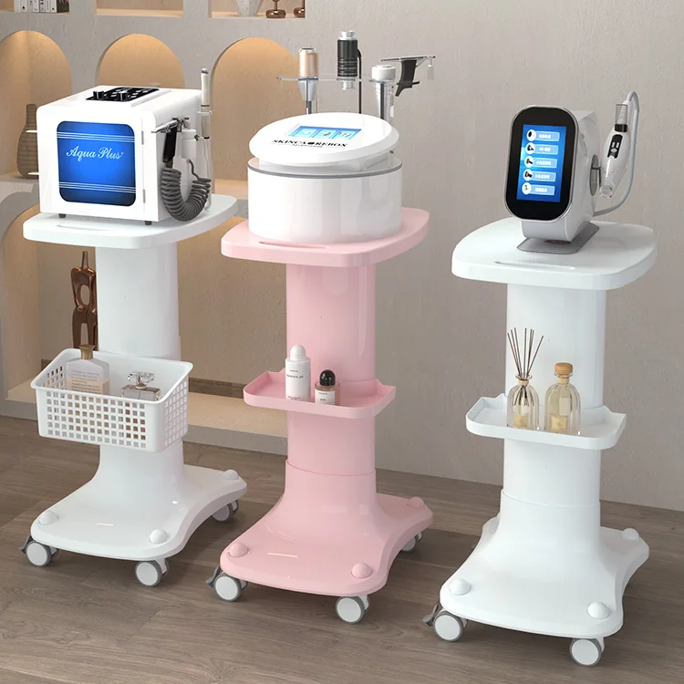 2023 Most Popular Multifunctional ABS Salon Beauty Machine Stand Spa Whit Pink Trolley For Beauty Equipment