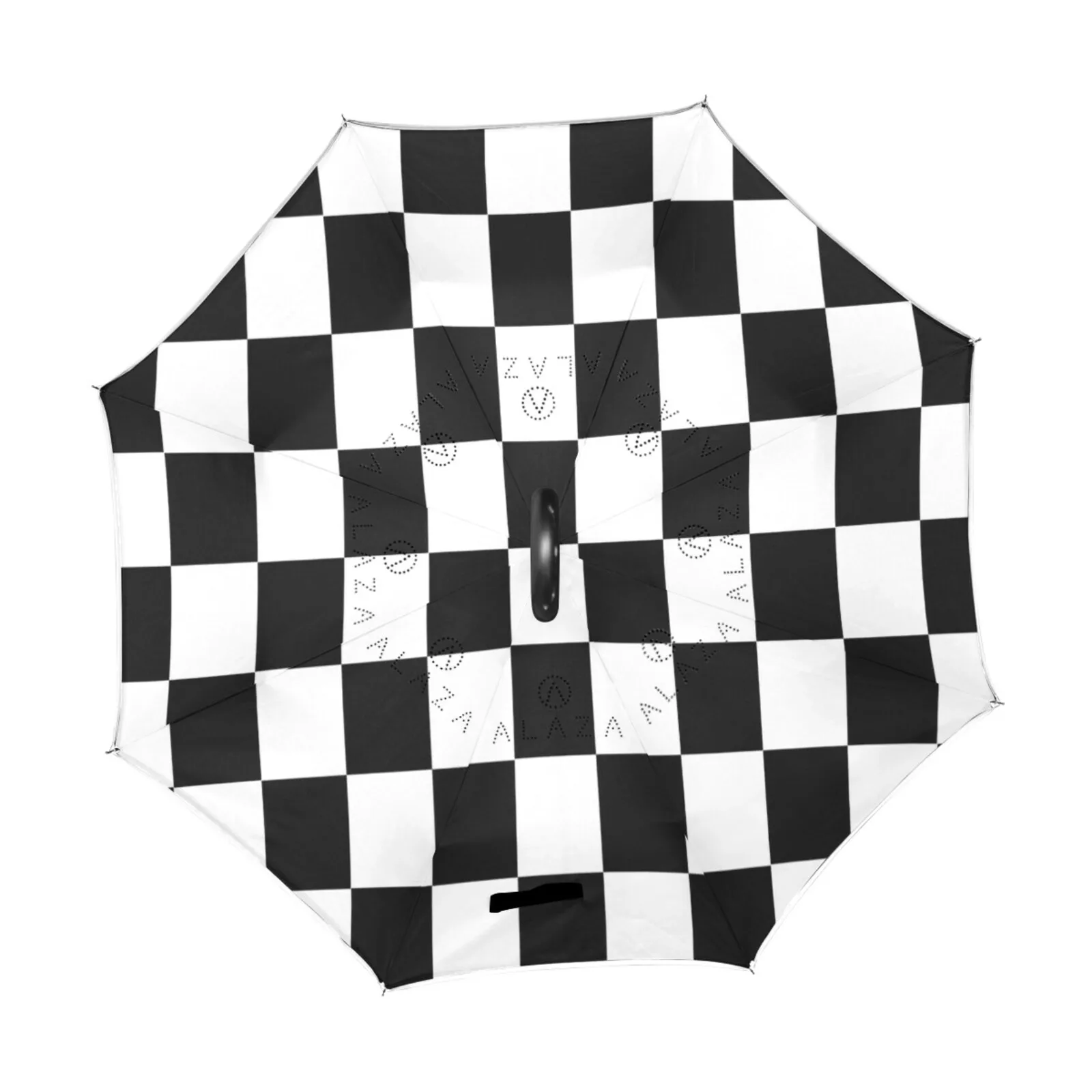 Black And White Checkered Pattern Reverse Umbrella Windproof Long Shank Double Layer Inverted Umbrella For Car C-Hook Parasol