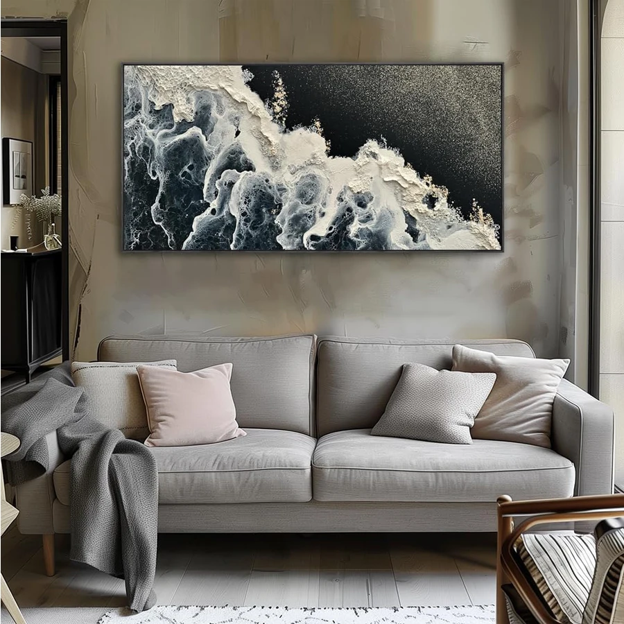 Diamond painting Abstract sea view ocean wave art ocean landscape mosaic painting blue black and white living room bedroom decor