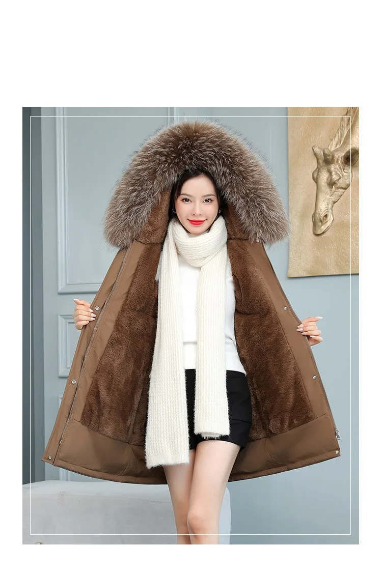 Thicken Parkas 8XL New Winter Jacket Casual Long Coat Wool Liner Hooded Parkas With Fur Collar Female Cotton Warm Snow Outwear