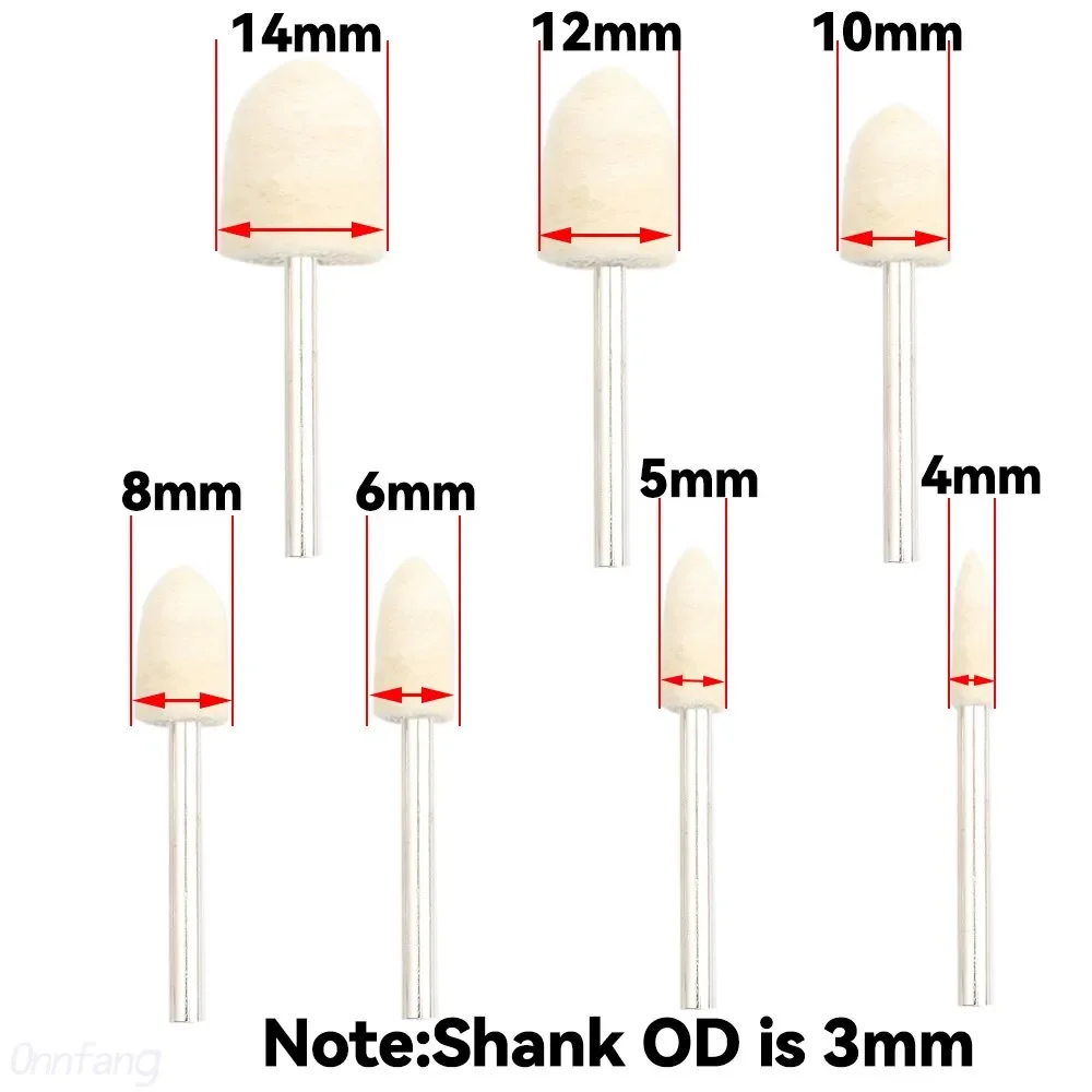 Rueda de pulido montada en fieltro de lana, cabezal de pulido OD de 3-10mm para herramienta rotativa de taladro Dremel, vástago de 3mm, 10 piezas/5