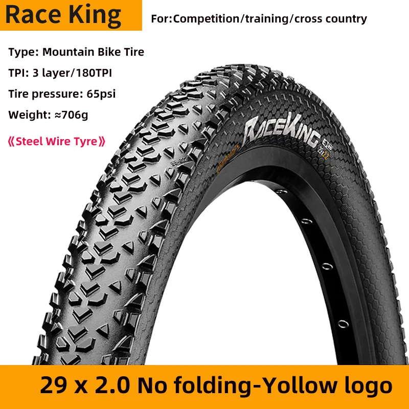Continental MTB Tire Race King 26 27.5 29 2.0 2.2 Tire Rim 180TPI Bicycle No-Folding Tire Steel Wire Tyre Anti Puncture