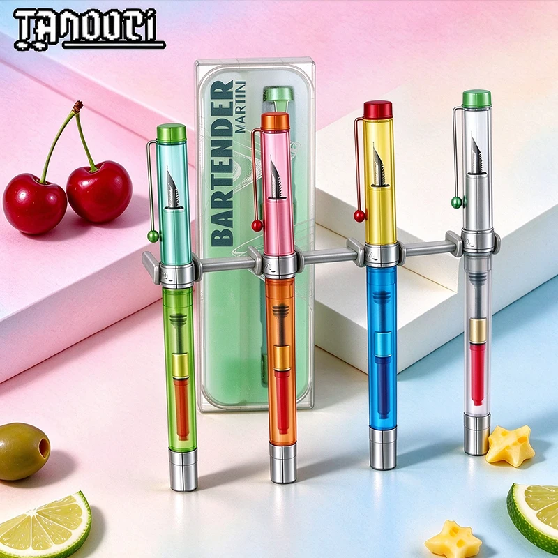TANOOCI Node Series Bartender Fountain Pen Cocktail Theme Transparent Barrel Visible Ink 316 Steel Nib Twist Cap 4 Color Options
