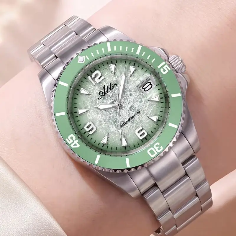 ADDIES Petal Dial Watch Women Japan GM12 Ceramic Bezel Stainless Steel Quartz Watch Calendar Super Luminous Fashion Wristwatch