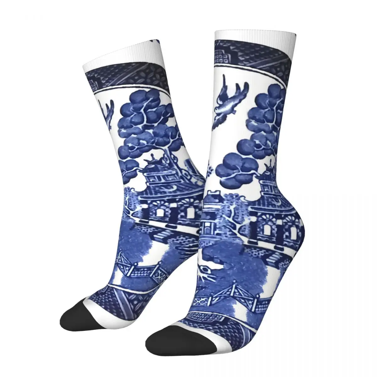 Happy Funny Men's Socks Blue Willow Retro Harajuku China Style Street Style Novelty Casual Crew Crazy Sock Gift Printed