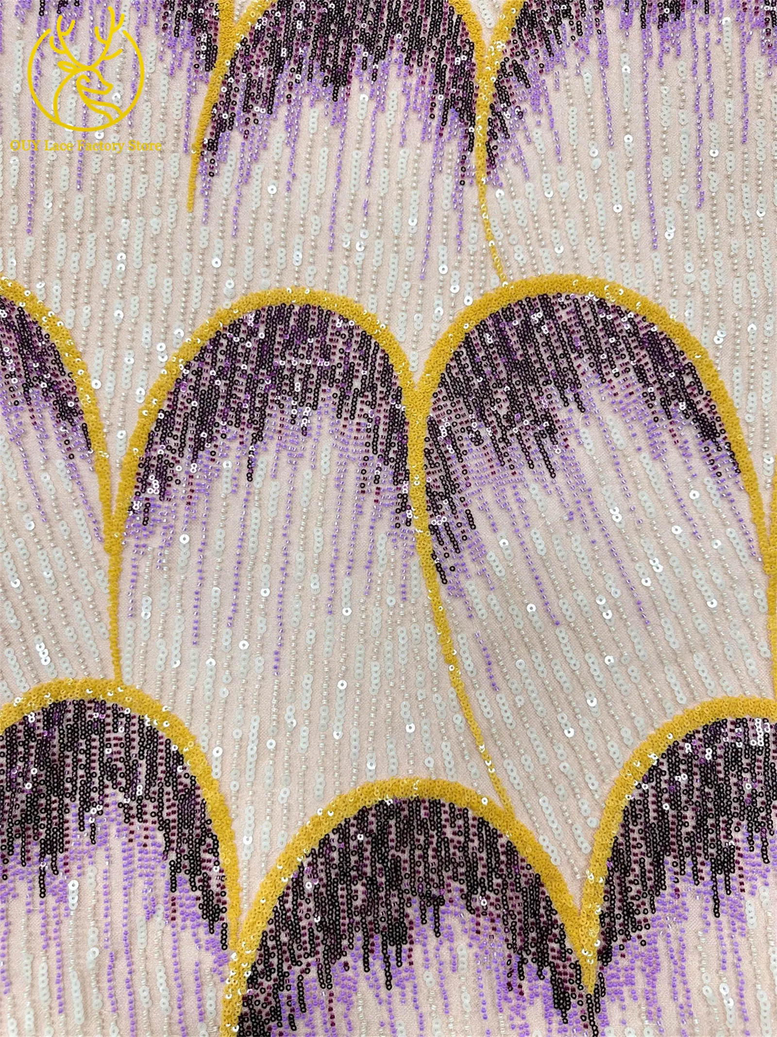 5 Yards afrikanischer Perlen-Pailletten-Spitzenstoff, hochwertiger, exquisiter nigerianischer Tüll-Mesh-Spitzenstoff zum Nähen von Hochzeitskleidern – Detail 8