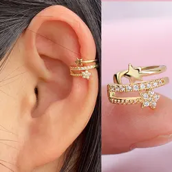 1Piece Geometry Crystal CZ  Leaf Clip Earring For Women Without Piercing Punk Vintage Star Ear Cuff Wrap Adjustable Jewelry