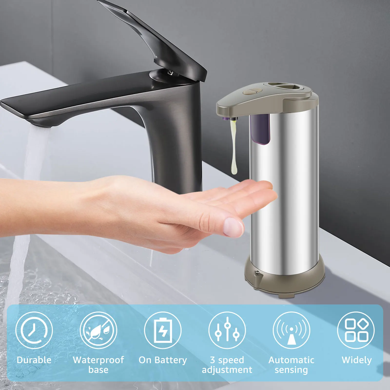 Automatic Soap Dispenser Stainless Steel Sensor Soap Dispenser Touchless Soap Foam Dispenser Battery Powered Electric