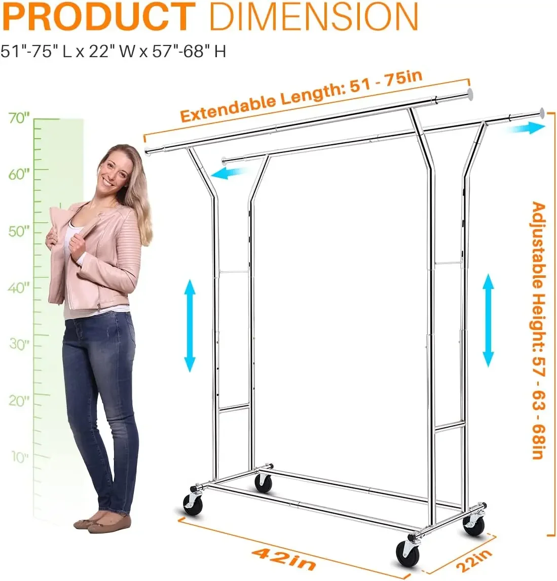 factory customize rolling clothes rack garment rack for hanging clothes bags with wheels adjustable clothes display organizer