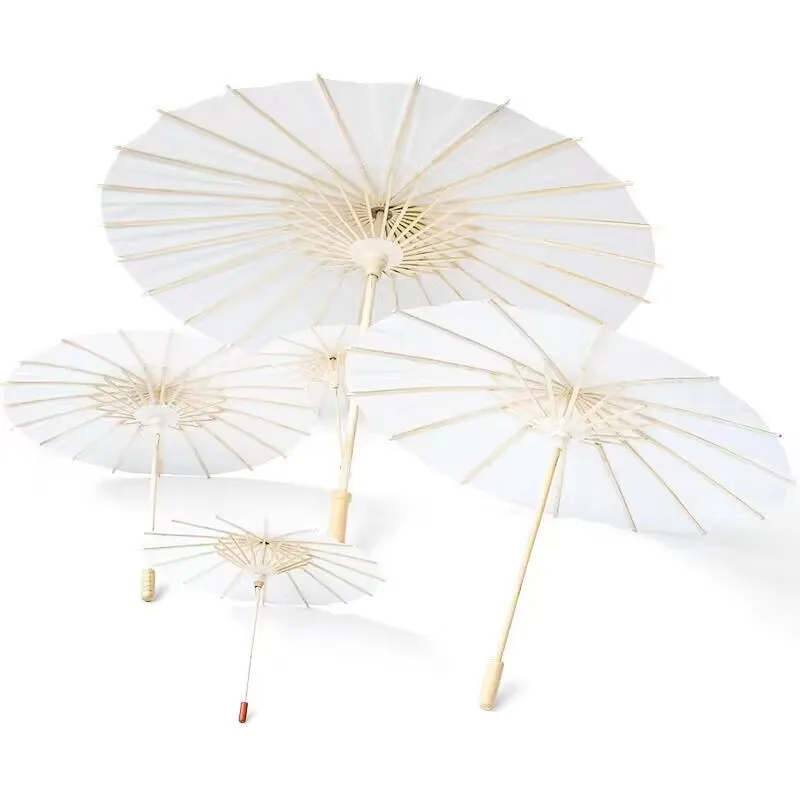 30pcs 60/80cmChinese Craft Paper Umbrella for Wedding Photograph Accessory Party Decor White Paper Long-handle Parasol