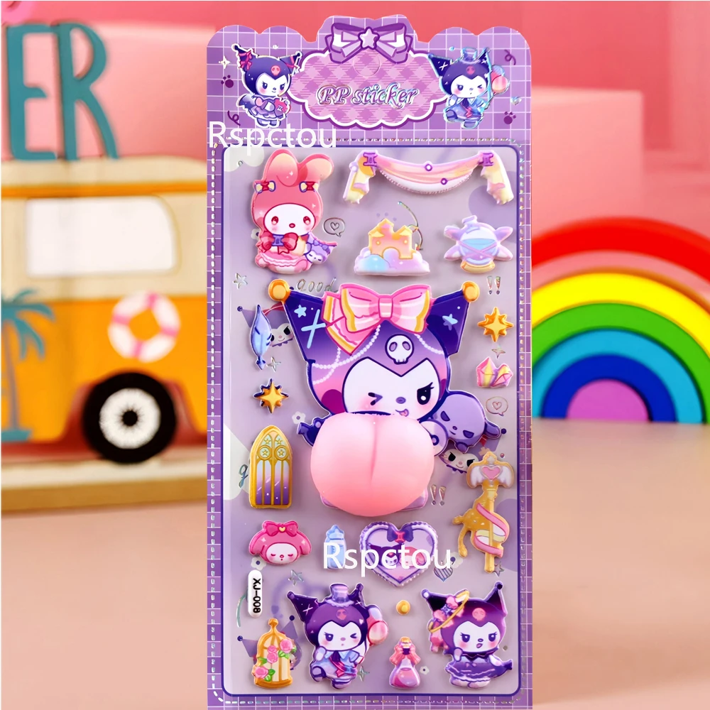 Cute Sanrio Cartoon My Melody Kuromi Happy Buttocks Stickers DIY Decoration Soft Pinched Decompression 3D Relief Bubble Sticker