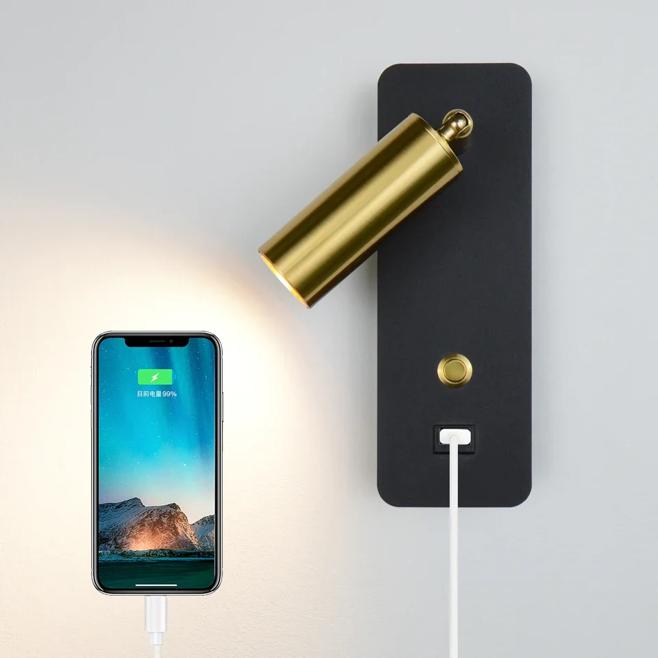 

Indoor Led wall lamps 7W with USB Charge Wall Lamp Bedroom Living room Nordic Modern Wall Light Aisle with switch Wall sconce