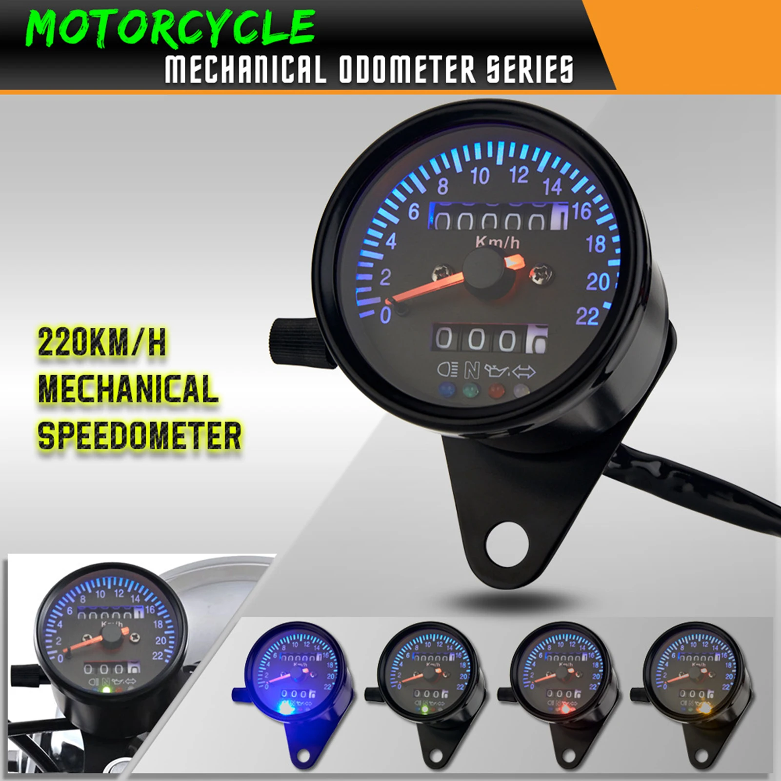 Cafe Racer Retro Custom Motorcycle Mechanical Speedometer with LED Backlight Indicator Odometer 220 km/h Motorcycle Accessories