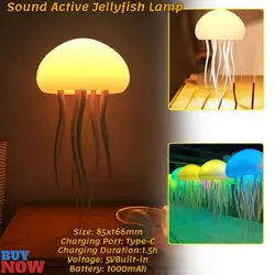 Creative Jellyfish Light Voice Control Type-C Charging Cute Jellyfish Bedside Lamp Flexible Tentacles For Holiday Children Gifts