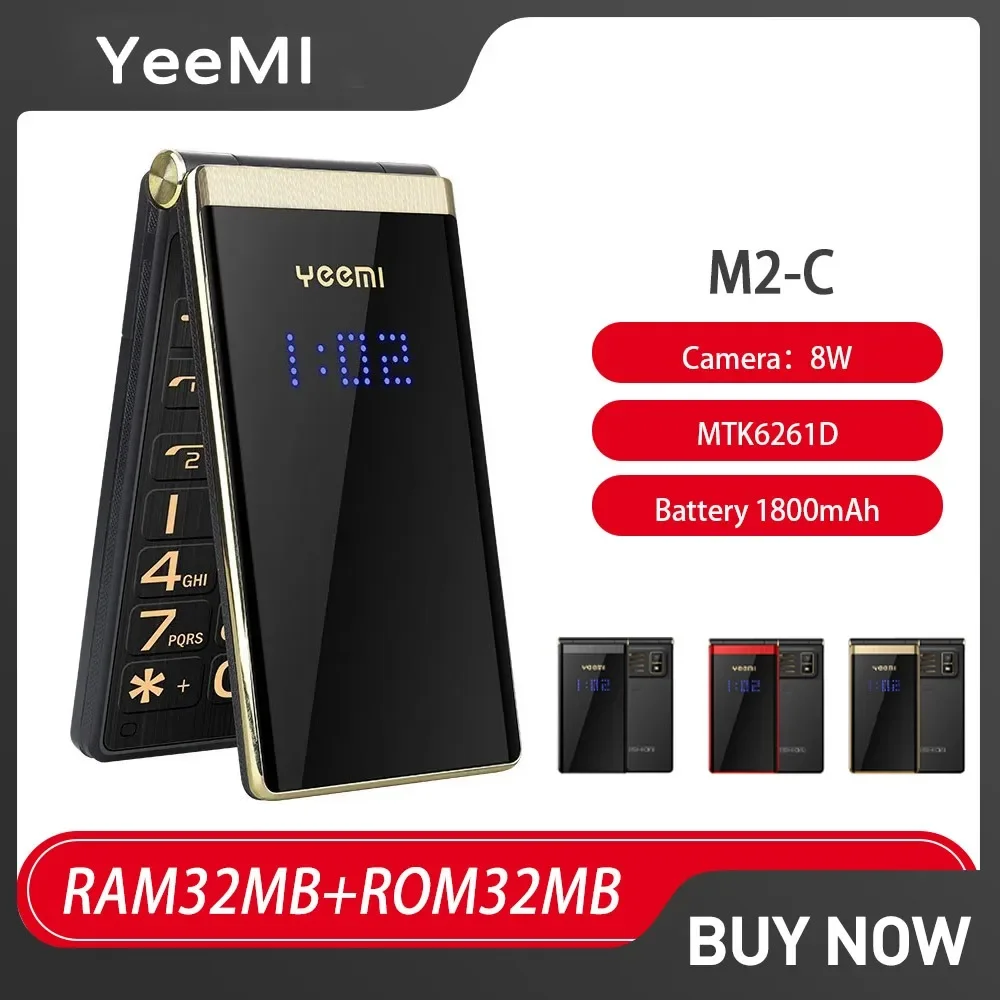 YEEMI M2-C 2G for Elderly Mobile Phone Flip 1800mAh Battery 2.8inches Dual Screen Big Letters MP3/MP4 Player Original Cellphone