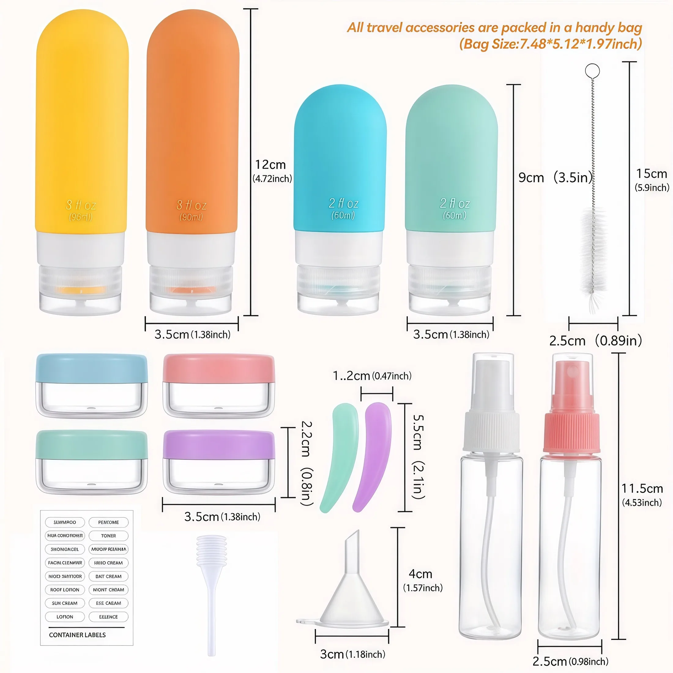 مجموعة مكونة من 16 عبوة من زجاجات السفر المقاومة للتسرب مصنوعة من السيليكون - حاويات معتمدة من TSA لمستلزمات التجميل وبلسم ليو