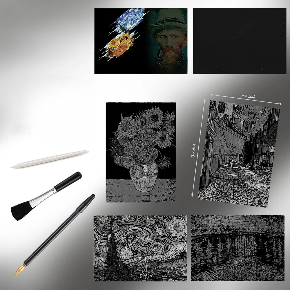 Винсент Ван Гог скретч радужная бумага, эскиз, гравировка, скребок для ночной сцены для взрослых и детей