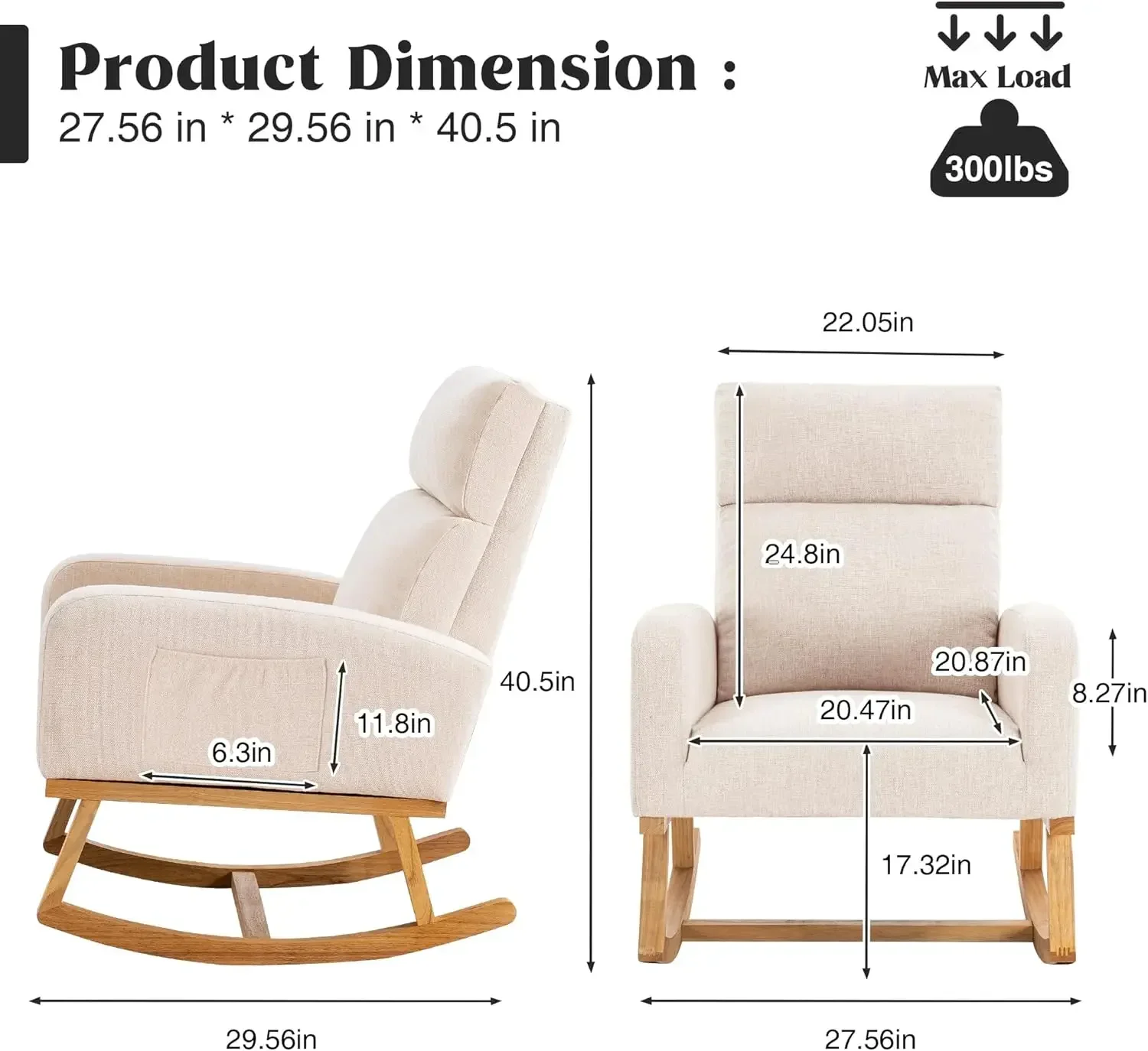 [New Arrival!Free Shipping!]Comfy Rocker Armchair for Nursery with Solid Wood Legs, Modern Nursing Glider Rocking Chair Living R
