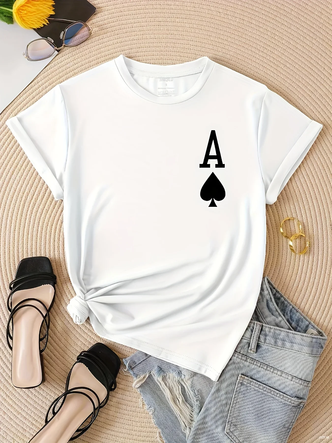 

For Spring & Summer Womens Clothing Letter Print T-shirt Casual Short Sleeve Top Aesthetic Clothes