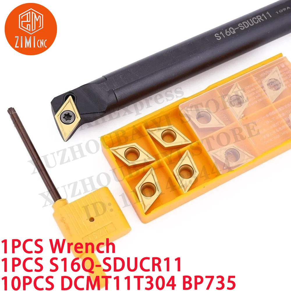

1 ШТ S16Q-SDUCR11 Держатель токарного инструмента для внутренней обработки Расточная оправка + 10 ШТ DCMT11T304 BP735 Твердосплавные пластины Металлорежущие инструменты с ЧПУ