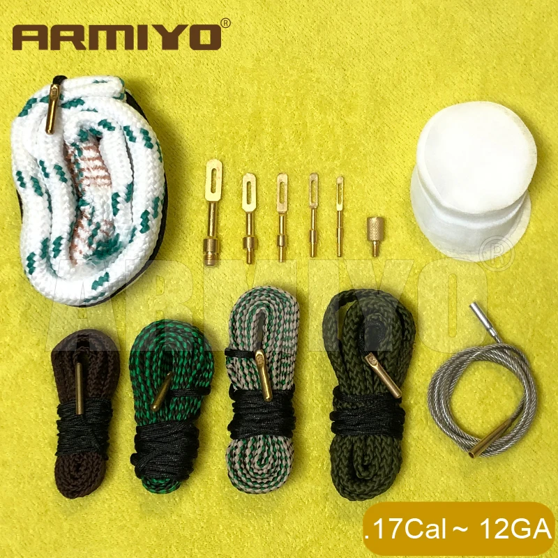 Armiyo Hose Hard Bore Cleaning Kit Built-in Brush Rope Brass Puller Holder with Patch Cable Fit .17Cal to 12GA Pipeline Clean