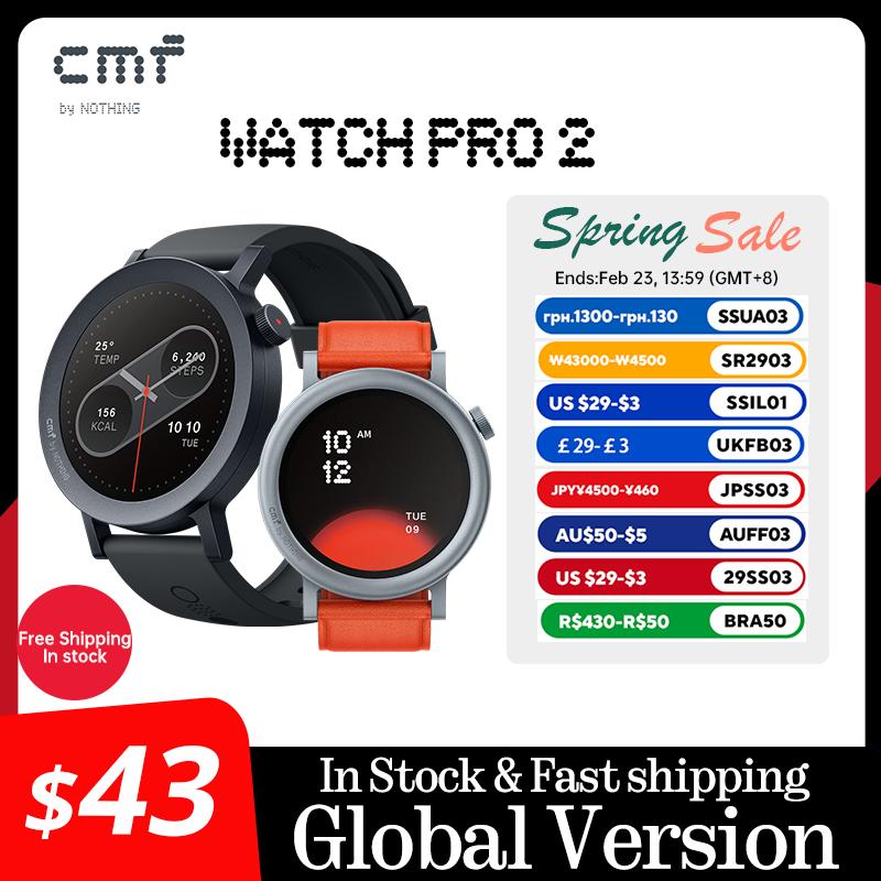 Global Version CMF by Nothing Watch Pro 2 1.32" AMOLED Bluetooth 5.3 BT Calls with AI Noise Reduction GPS cmf watch pro 2