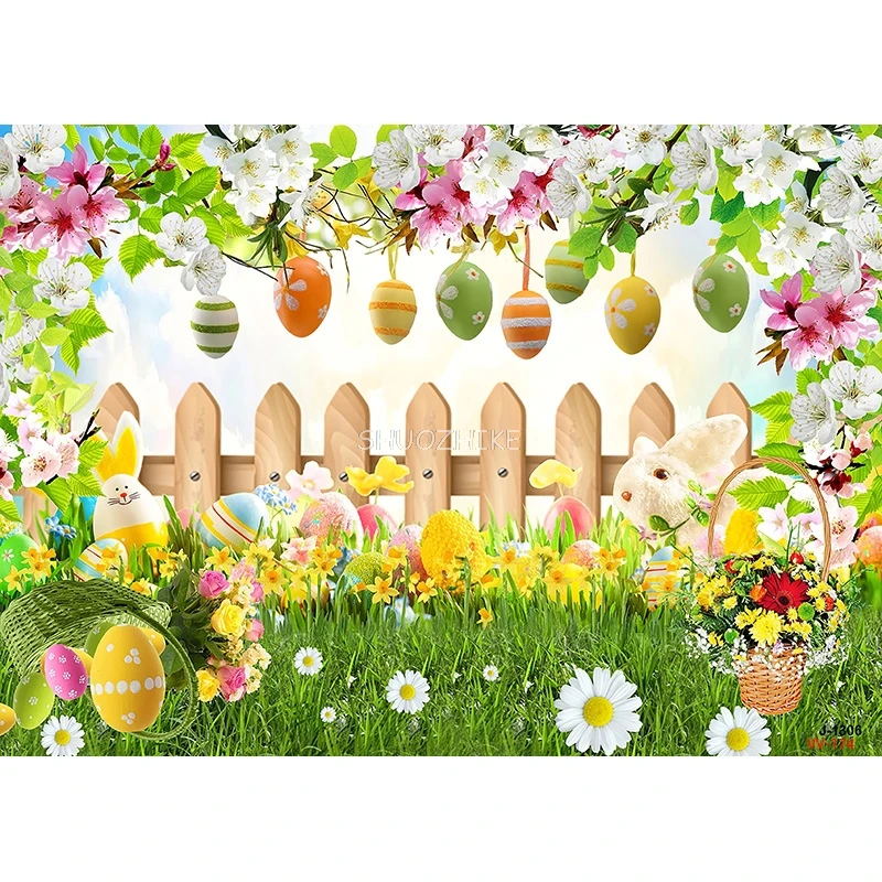 SHUOZHIKE Easter Day Egg Photography Backdrops Prop Texas Anniversary Party Smash Cake Rabbit Spring Flowers Background AL-14