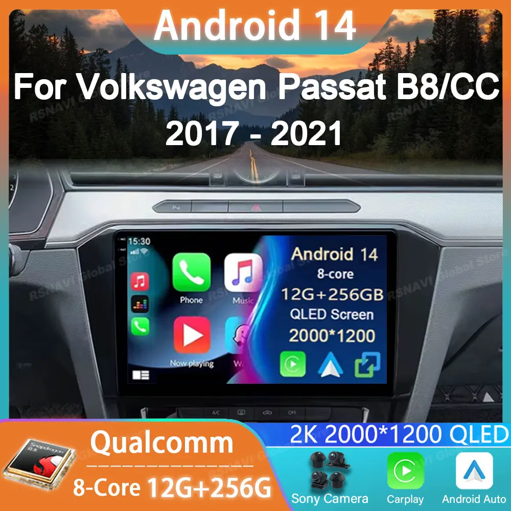 

Car Radio Android 14 For Volkswagen Passat B8 2016 - 2018 Multimedia Player GPS Carplay Navigation Stereo QLED Head Unit DVD DSP