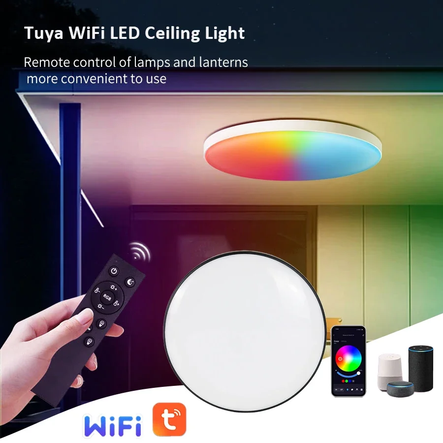 

Tuya WiFi LED Ceiling Light AC 220V 24W RGB Color Light Whole House Lighting Smart Home Voice Control Easy Living APP Connection