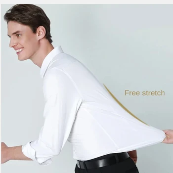 Men's Long Sleeved Elastic Shirt Non Ironing Casual Business Dress Professional Work Attire Slim Fit Navy Office Menswear 100KG 3